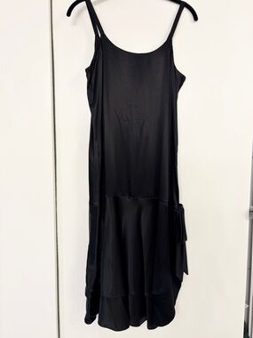 Nipon Boutique Black Slip Midi Dress with Side Tie Accent